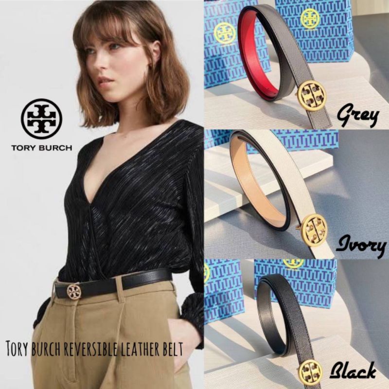 เข็มขัดหนังแท้? งาน Outlet ?Tory burch reversible leather belt | Shopee  Thailand