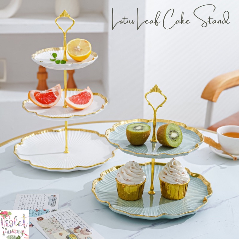 Violet Flamingo จาน 2 ชั้น/ จาน 3 ชั้น Lotus Leaf Cake Stand