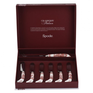 Spode Cranberry Italian Cheese Knife &amp; 6 Spreaders