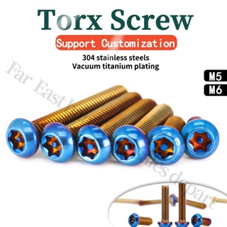 Torx สกรูไทเทเนียม ชุบไทเทเนียม สีฟ้า กันขโมย M5M6 สําหรับตกแต่งรถจักรยานยนต์ไฟฟ้า