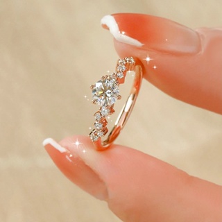 แหวนหมั้นแต่งงาน เงิน S925 สีโรสโกลด์ เรียบง่าย หรูหรา เครื่…