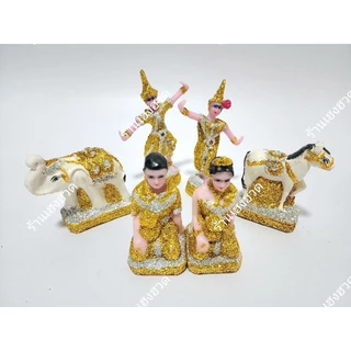 ชุดบริวารศาลพระภูมิ งานสวย นางรำ ช้างม้า ชายหญิง ประดับเกล็ดเพชร มีหลายสี