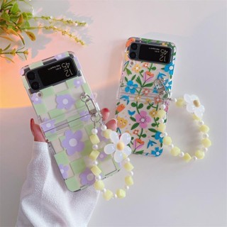 เคสโทรศัพท์มือถือ ลายดอกไม้ พร้อมสายคล้อง สําหรับ Samsung Galaxy Z Flip 4 Flip 3