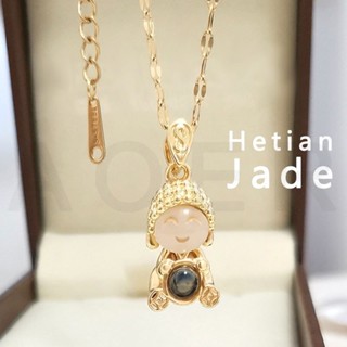 สร้อยคอทองคํา 18K จี้หยกธรรมชาติ แฟชั่นสําหรับผู้หญิง