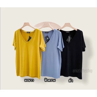 เสื้อยืดคอวีโอเวอร์ไซด์ style zara เสื้อแฟชั่นผู้หญิง(โรงงานไทย)