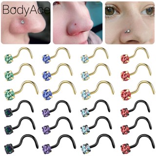 Bodyace จิวเจาะจมูก สเตนเลส คริสตัล รูปตัว S 2 2.5 3 มม. 20 กรัม 1 ชิ้น