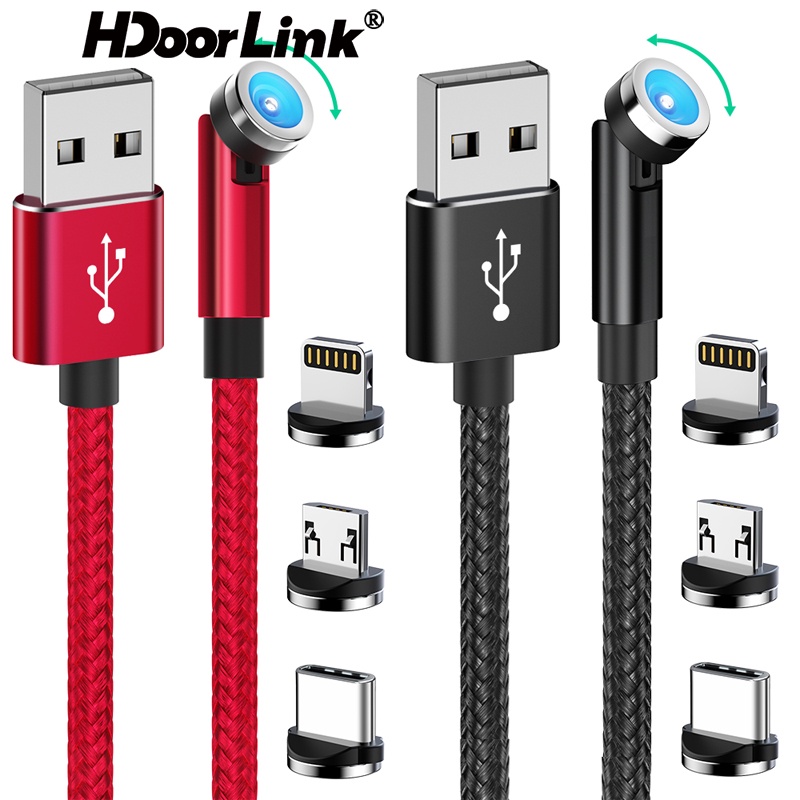 Hdoorlink 540o สายชาร์จแม่เหล็ก หมุนได้อย่างรวดเร็ว USB Type C Micro USB สายชาร์จ สําหรับ Android