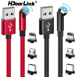 Hdoorlink 540o สายชาร์จแม่เหล็ก หมุนได้อย่างรวดเร็ว USB Type C Micro USB สายชาร์จ สําหรับ Android