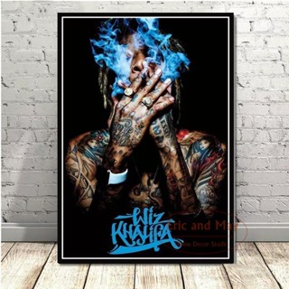 ขายดี โปสเตอร์ภาพวาดผ้าใบ ลาย Wiz Khalifa Rapper สไตล์ฮิปฮอป สําหรับตกแต่งผนังบ้าน ห้องนั่งเล่น