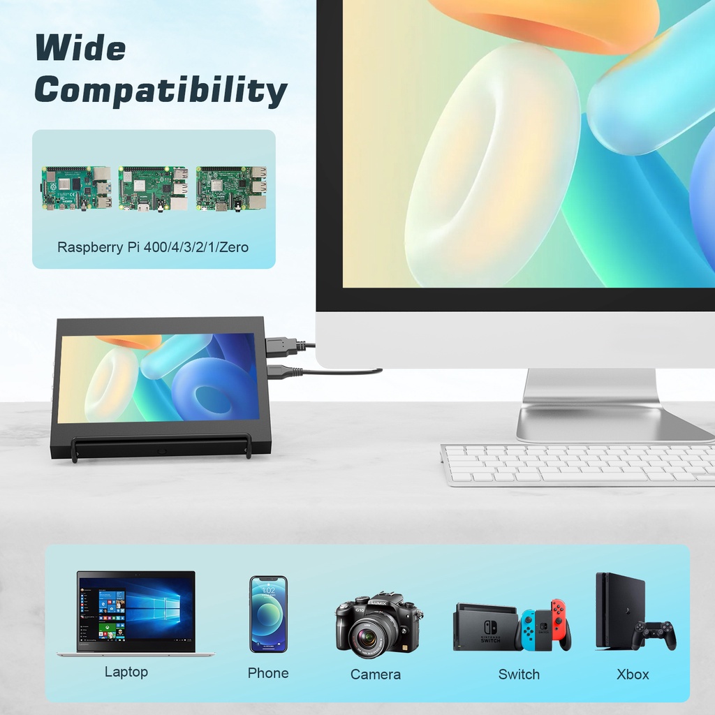 Upgraded 7 Inch Raspberry Pi Monitor With Stand, 1024x600 IPS Capacitive Touch Screen Display USB/HDMI Cable For Laptop #8
