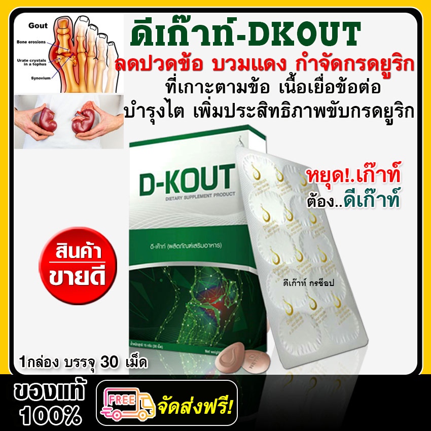 ดีเก๊าท์ D-kout อาหารเสริมเพื่อโรคเก๊าท์ ลดกรดยูริก ลดปวด ลดบวม บำรุงไต / ชุด 1 กล่อง