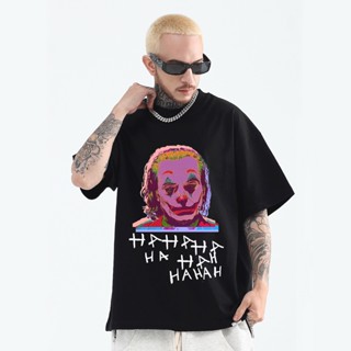 Joker Oversized T Shirt for Men Rapper Swag Top Trendy Tops Cotton Tshirt Trendy Short Sleeveเสื้อยืด