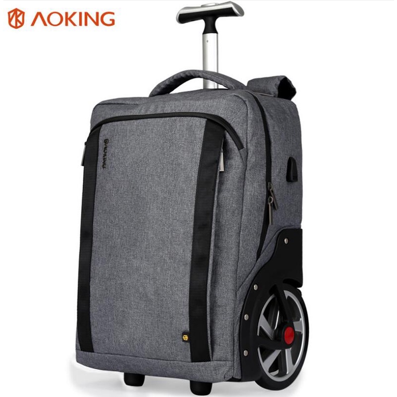 Aoking Men's Trolley Bags Wheels Business Travel Rolling Luggage Backpack Travelling Baggage Bag oxford  wheeled bac