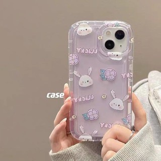 เคสโทรศัพท์มือถือ ซิลิโคนนิ่ม TPU ใส กันกระแทก ลายดอกไม้ และกระต่ายน่ารัก สีม่วง สําหรับ IPhone 14 13 12 11 Pro X XS Max XR 6 6S 7 8 Plus