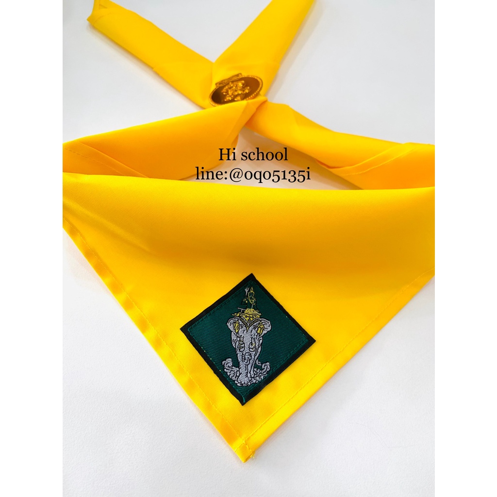 ผ้าพันคอลูกเสือ เนตรนารี ฟรีไซส์ (Free Size) ตราช้าง กรุงเทพมหานคร สีเหลือง ผ้าพันคอ ลูกเสือ