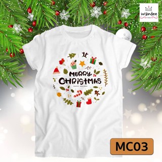 เสื้อยืดคริสต์มาส เสื้อคริสต์มาส Christmas &amp; Happy new year กวางเรนเดียร์ ลายการ์ตูนซานตาคลอสมี เสื้อปีใหม่ LD-3