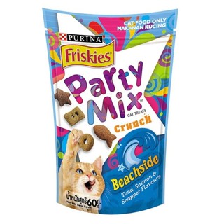 FRISKIES Party Mix Beachside ฟริสกี้ส์ ปาร์ตี้มิกซ์ ขนมแมวสูตรบีชไซด์ รสปลาทูน่า แซลมอน และแสนปเปอร์ 60 กรัม(พร้อมส่ง)