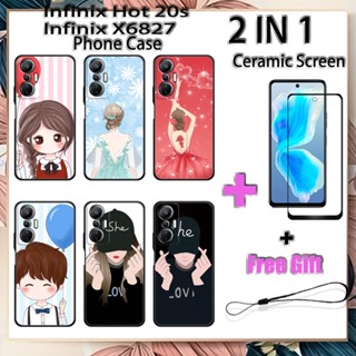 2 IN 1 Infinix Hot 20s X6827 เคสโทรศัพท์ พร้อมกระจกนิรภัย เซรามิค ป้องกันหน้าจอ โค้ง ฟิล์มนิรภัย โรแมนติก