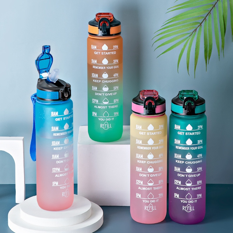 OKUMI_SHOP ขวดน้ำพลาสติก กระบอกน้ำ1ลิตร ขวดน้ำพกพา สีพาสเทล