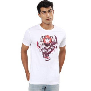 Mens White Anime Spy Family Graphic Printed T-shirt Tee เสื้อยืดแฟชั่น เสื้อคนอ้วน