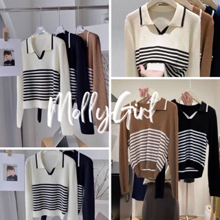 mollygirl เสื้อแขนยาวคอปก เสื้อแฟชั่นผญ2022 มินิมอล 26101#