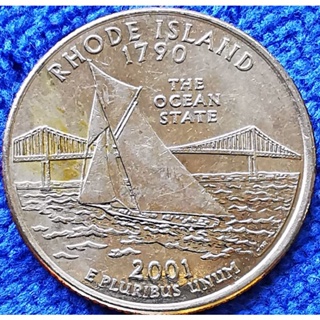 เหรียญ​สหรัฐอเมริกา​ USA, 1​ Quarter, Rhode Island, ชุด​ State Quarter,​#​2018E, ใช้แล้ว