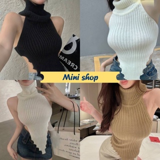 Mini shop🌸พร้อมส่ง🌸(60119) เสื้อคอเต่าเว้าหลังสุดเซ็กซี่ ดีเทลผ้าร่องใหญ่แซ่บมาก