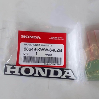 86649-KWW-640ZBสติ๊กเกอร์HONDAสีขาวพื้นดำ ติดฝาครอบตัวถังแท้100mm. 1ชิ้น