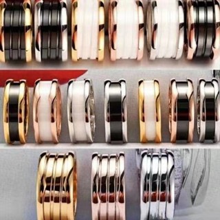Bvlgari แหวนเซรามิค สีดํา และสีขาว แฟชั่นสําหรับผู้หญิง P831