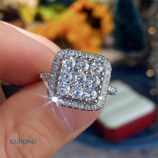 Kuhong แหวนหมั้นแต่งงานประดับเพชร Cubic Zirconia สําหรับผู้หญิง