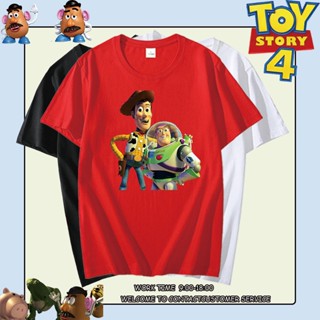 เสื้อยืดสีขาวผู้ชาย Toy Story Woody เสื้อยื เสื้อยืดน่ารักๆ ไม่ยืดไม่ย้วยไม่ต้องรีด เสื้อยืดเปล่า เสื้อเด็กหญิง