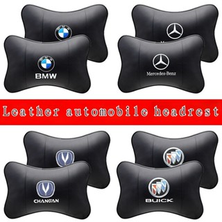 【พร้อมส่ง】หมอนรองคอหนัง ลายโลโก้รถยนต์ สําหรับ Honda Toyota BMW 2 ชิ้น