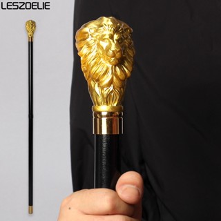 Luxury Gold Lion Resin Handle Wooden Walking Stick Man Detachable Sticks Fashionable Canes Women Party Decorative Walkin