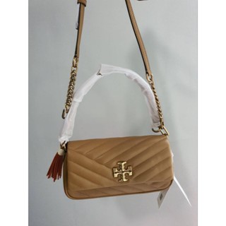 🥰New Tory burch Kira Chevron Tassel Small Flap Shoulder  หนังแท้💥สี dusty almond  สวยงามมาก