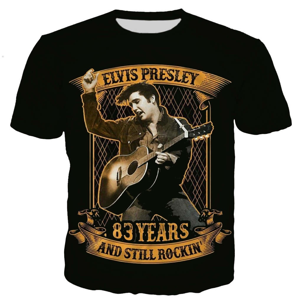 เสื้อยืดแขนสั้นลําลอง พิมพ์ลาย Elvis Presley 3 มิติ โอเวอร์ไซซ์ แฟชั่นสตรีท สไตล์ฮิปฮอป สําหรับผู้ชาย
