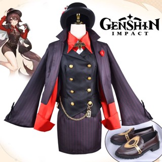 Ag Genshin Impact Hutao เสื้อแจ็กเก็ต แขนยาว มีฮู้ด กระโปรง ยูนิฟอร์ม คอสเพลย์ อนิเมะ ฮาโลวีน