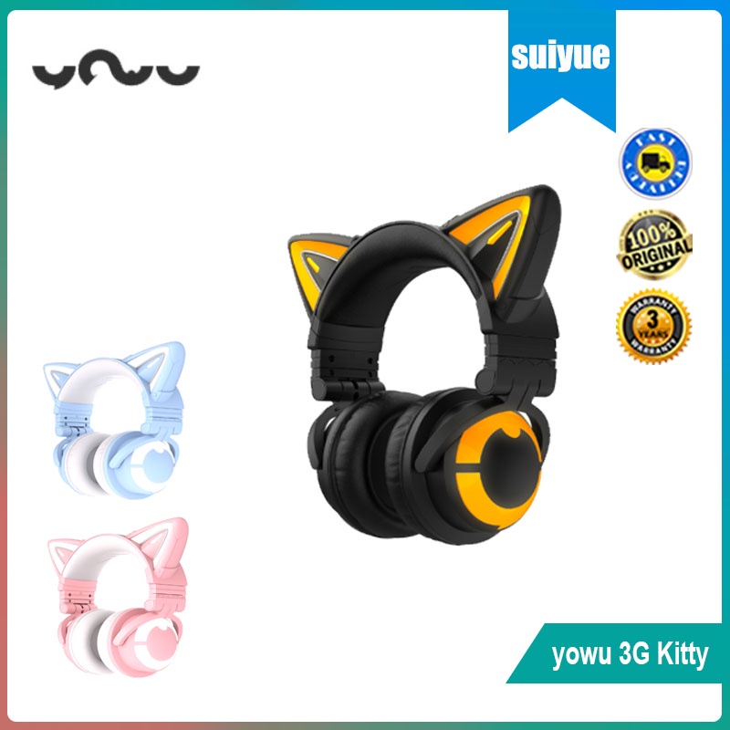 yowu  3G Kitty headset wireless Bluetooth headset with RGB light and application control wireless headset cut cat ear headset