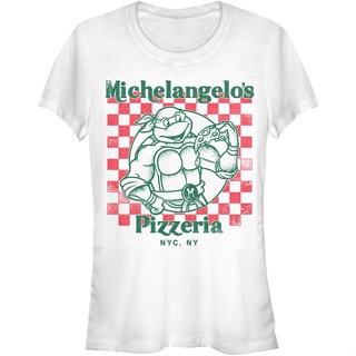 Ladies Michelangelos Pizzeria Teenage Mutant Ninja Turtles Shirt เสื้อ ยืด ผู้ชาย เสื้อยืดสีขาวผู้ชาย เสื้อเด็กหญิง