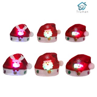 (พร้อมส่ง) หมวกมีไฟ LED ลาย Merry Christmas สําหรับเด็ก ผู้ใหญ่ ของขวัญคริสต์มาส [Truman.th]