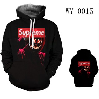 เสื้อฮู้ดดี้ แขนยาว พิมพ์ลาย Supreme 3D สีดํา คุณภาพสูง สไตล์ใหม่