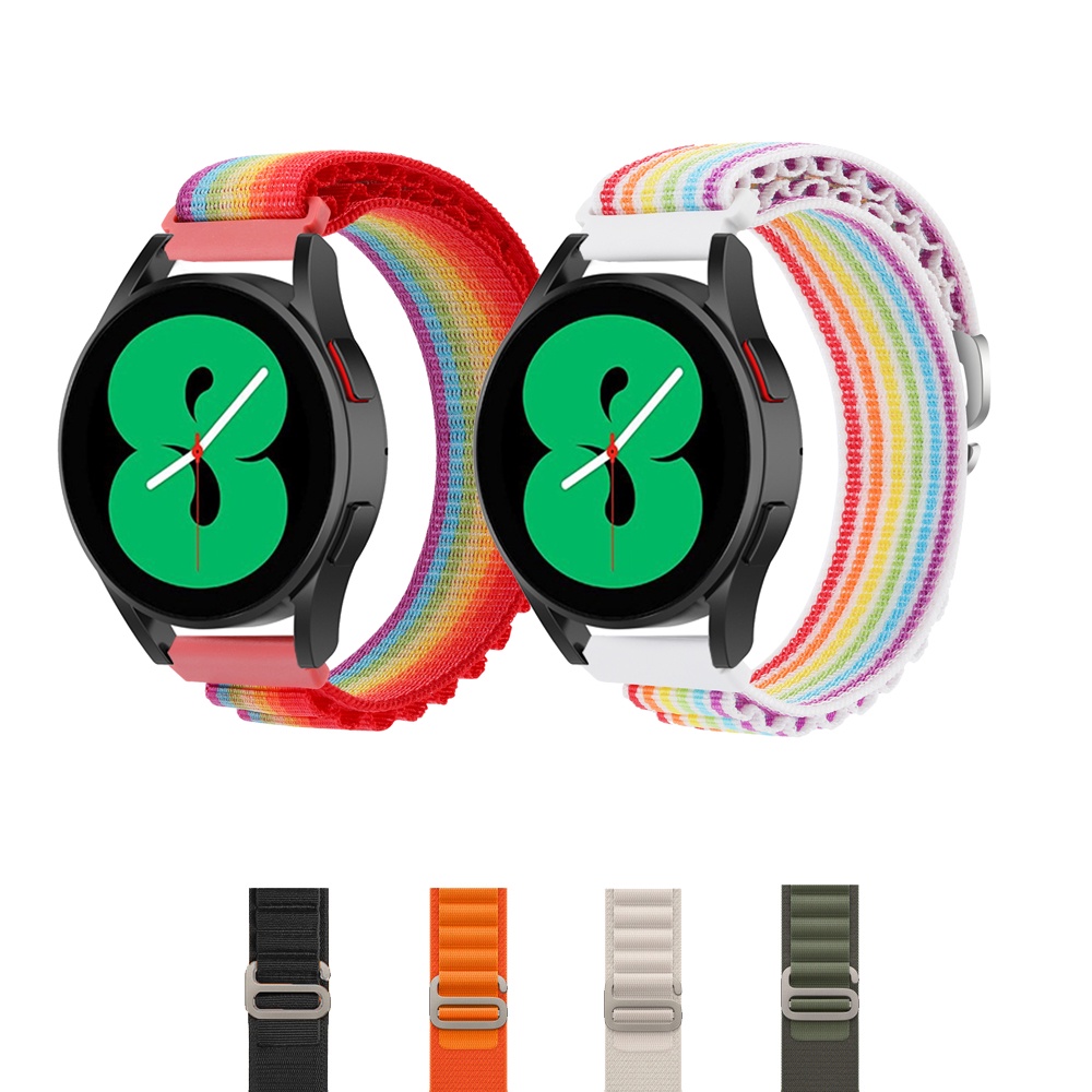 20 มม.Alpine สําหรับ Samsung Galaxy นาฬิกา FE 7 6 5 4/Active 2/Watch5 Pro/Watch6/watch4 classic 42 มม.46 มม.40 มม.44 มม.43 มม.47 มม.ไนลอน Loop Band หัวเข็มขัดโลหะนาฬิกา