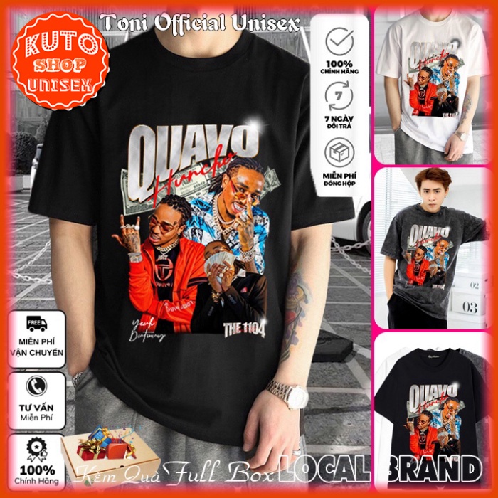 Local Brand QUAVO Cotton 100 เสื้อยืดแขนหลวม Unisex (AT1300L - กล่องเต็ม - รวมวิดีโอภาพถ่ายจริง) (Ku