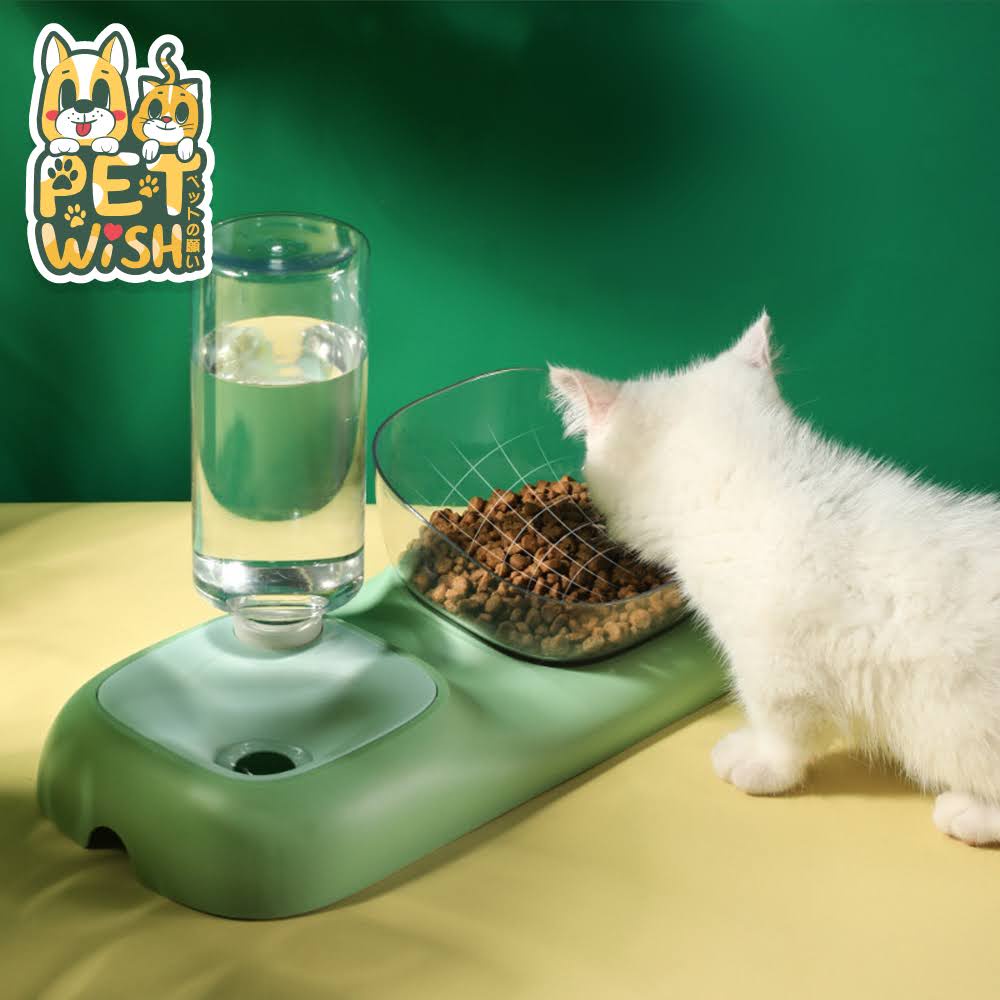  Pet Wish 2in1ชามอาหารสัตว์เลี้ยงอาหารแมว ชามน้ำอัตโนมัติ