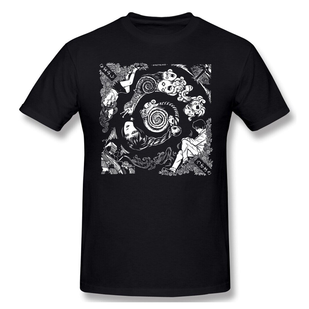 เสื้อยืดสําหรับผู้ชายเกลียวเป็นสยองขวัญ - Uzumaki ผ้าฝ้าย 100% Tees Crewneck Junji Ito Uzumaki เสื้อ