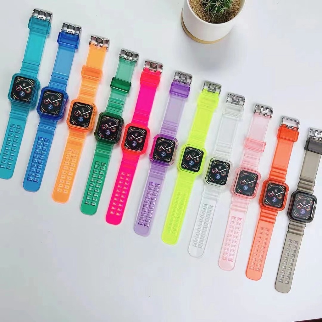 how♧สายนาฬิกาข้อมือ ซิลิโคนนิ่ม แบบใส สําหรับ compatible for apple watch Series 7 6 5 4 3 2 1 38 40 42 44 41 45มม.