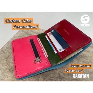 กระเป๋าสตางค์ออกแบบสีเองหนังแท้แฮนด์เมดแบบพับ/ออกแบบสีเอง/สลักชื่อฟรี leather wallet/ custom color and personalized