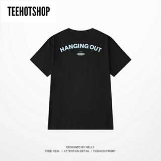 (5345) เสื้อยืดสีดำ ลาย HANGING OUT ผ้าคอตตอน 100%