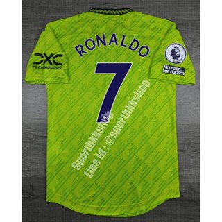 [Player] - เสื้อฟุตบอล แมนยู 3rd Third เยือนสาม สีเขียว 2022/23 เกรดนักเตะ พร้อมเบอร์ชื่อ 7 RONALDO และอาร์มพรีเมียร์ลีค