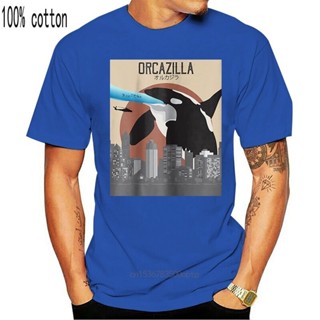 เสื้อยืด พิมพ์ลายปลาวาฬตลก Orcazilla แฟชั่นสําหรับผู้ชาย