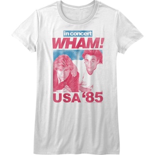 Womens 85 USA Concert Wham Shirt เสื้อยืดสีขาวผู้ชาย เสื้อยืดผู้หญิง